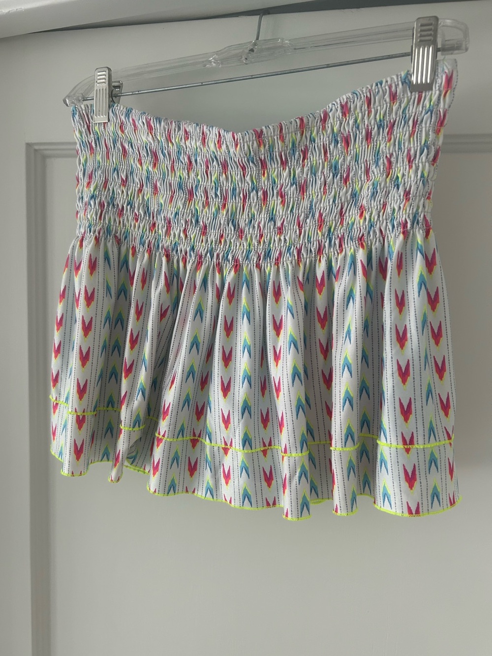 Lucky in Love White Ruched Tennis / Pickel Skirt with Multicolor Chevron Print